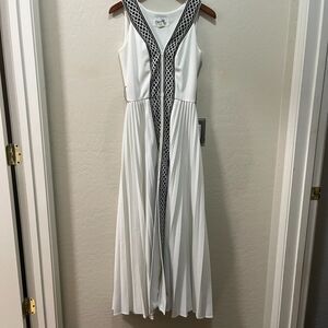 Rare Alfred Shaheen Vintage Goddess Maxi Dress White Celtic Pleated Nordic Sz 10